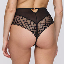 Load image into Gallery viewer, Black. A lattice and lace detail Luxury G/String. The wide band over the hip offers an attractive retro look to this stylish garment. It gives a streamline effect under any outfit. A cool and modern yet classic shape.
Fabric Content: Elastane:19%, Polyester:29%, Polyamide:47%, Cotton:5%