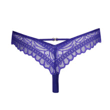 Load image into Gallery viewer, Purple lace thong on a white background