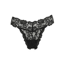 Load image into Gallery viewer, Black lace thong on a white background