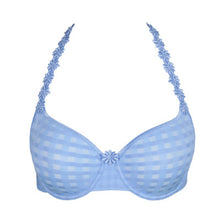 Load image into Gallery viewer, Santorini Blue underwired, non-padded bra. It has the signature Avero dainty daisy straps, which may be worn as normal or in a halter style. This is the perfect everyday bra. Light and comfortable. Its seamfree cups work perfectly as a t/shirt bra too!
Fabric Content: Elastane:16%, Polyamide:84%