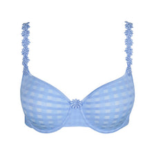 Load image into Gallery viewer, Santorini Blue underwired, non-padded bra. It has the signature Avero dainty daisy straps, which may be worn as normal or in a halter style. This is the perfect everyday bra. Light and comfortable. Its seamfree cups work perfectly as a t/shirt bra too!
Fabric Content: Elastane:16%, Polyamide:84%