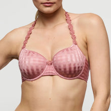 Load image into Gallery viewer, Pink bra with floral straps worn by a model on a plain background