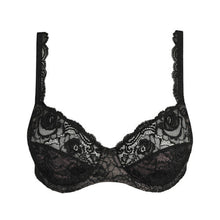 Load image into Gallery viewer, Black all-lace underwired full cup bra. It gives a lovely feminine shape that is comfortable and stylish. It has a non-transparent design that give good coverage. The pretty lace straps are attractive enough to be seen.
Fabric content: Cotton:18%, Polyamide:71%, Elastane:11%