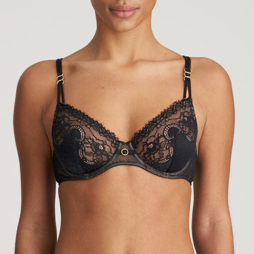 An all Italian lace full cup bra. The delicate double straps offer a light but structured support. The rich lace makes this unpadded bra delightfully sheer.  This is a classic lace bra for a classic sophisticated look.  Fabric content: Polyamide: 87%, Elastane: 13%