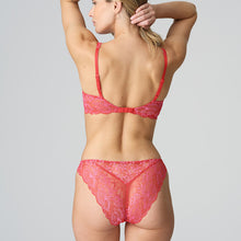 Load image into Gallery viewer, This full cup balconnet style underwire bra combines stylish looks with a comfortable fit. The soft delicate lace is almost invisible under clothing, offering a lovely smoothness. The cups have a double lining for support.  The colour is a funky mixture of pink & red. 
Fabric Content: Polyamide: 55%, Polyester: 30%, Elastane:15%