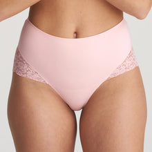 Load image into Gallery viewer, Pearly Pink. Gentle light control brief married with exceptional comfort. These full briefs are a seamless fit under your LBD or your favourite trousers. Beautiful lace detail at the bottom and hips completes this feminine look.  Smooth finish, light control, and full style. Perfect!  Fabric: Polyamide: 82%, Elastane:14%, Cotton: 4%
