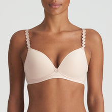 Load image into Gallery viewer, Caffé Latte Non-Wire Triangle Bralette. The shoulder straps have a playful circular design which can be converted into a halter style. The formed smooth finish of the cup is perfect under T/Shirts. Fabric Content: Polyamide: 45%, Elastane: 31%, Polyester: 24%