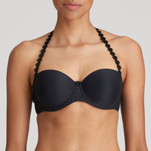 Load image into Gallery viewer, Charcoal strapless balconnet underwired bra. The shoulder straps have a playful circular design which can be converted into a halter style. The formed smooth finish of the cup is perfect under T/Shirts. Perfect for strapless or normal wear. Fabric Content: Polyamide: 39%, Polyester: 35%, Elastane: 26%