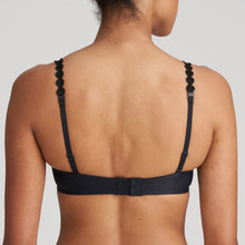 Load image into Gallery viewer, Charcoal strapless balconnet underwired bra. The shoulder straps have a playful circular design which can be converted into a halter style. The formed smooth finish of the cup is perfect under T/Shirts. Perfect for strapless or normal wear. Fabric Content: Polyamide: 39%, Polyester: 35%, Elastane: 26%