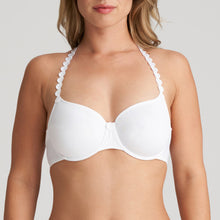Load image into Gallery viewer, Pure White full cup underwired bra combines a smooth, comfortable fit with a fashionable elegance. The shoulder straps have a playful circular design which can be converted into a halter style. The smooth finish of the cup is perfect under T/Shirts. Fabric Content: Polyamide: 77%, Elastane: 23%