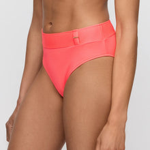 Load image into Gallery viewer, Coral high-waisted bikini bottom on a plain background