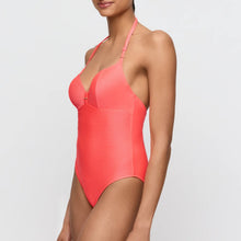 Load image into Gallery viewer, Coral one-piece swimsuit worn by a model on a light gray background
