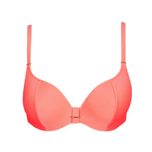 Load image into Gallery viewer, Coral pink bikini top on a white background