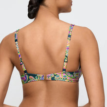 Load image into Gallery viewer, Multicolored bikini top worn by a person on a plain background