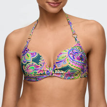 Load image into Gallery viewer, Colorful paisley-patterned bikini top worn by a model on a plain background