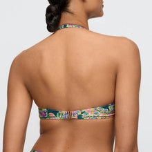 Load image into Gallery viewer, Multicolored bikini top worn by a person on a white background