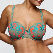 Load image into Gallery viewer, Green bra with floral embroidery on a neutral background