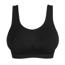 Load image into Gallery viewer, Black sports bra on a white background