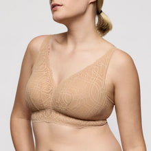 Load image into Gallery viewer, Beige lace bra on a plain background