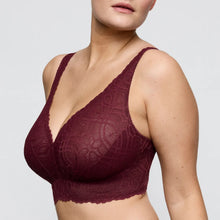 Load image into Gallery viewer, Maroon lace bra on a plain background