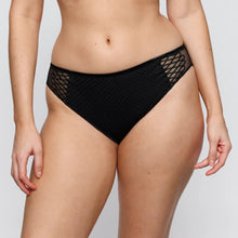 Load image into Gallery viewer, Black bikini bottom with mesh details on a plain background