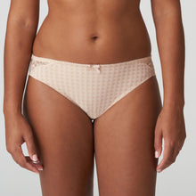 Load image into Gallery viewer, Looking for comfortable and oh so elegant briefs? These bikini style Rio briefs have it all. The lace work on the hip gives the impression of a longer leg, the bikini style is flattering to most shapes. This brief has a full back for smoothness and comfort. The lace detail on the hip offers the finishing touch to this elegant brief. Fabric content: Polyamide: 72%, Elastane: 23%, Cotton: 5% Caffé Latte.
