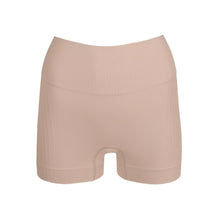Load image into Gallery viewer, Beige high-waisted shorts on a white background