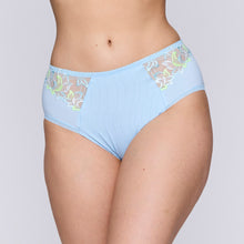 Load image into Gallery viewer, Milky Blue. Looking for comfortable and oh so elegant briefs? These full briefs have it all. The wide cut on the hip means no budging. The exquisite embroidery completes the light, luxurious look. Full back for coverage. Total comfort!
Fabric: Polyamide: 58%, Polyester: 20%, Elastane:12%, Cotton:10%