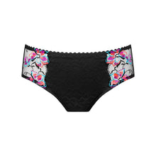 Load image into Gallery viewer, Black lace underwear with colorful floral embroidery on a white background