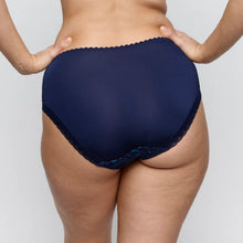 Load image into Gallery viewer, Navy blue underwear with lace trim on a neutral background