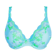 Load image into Gallery viewer, Blue and green bra with floral patterns on a white background