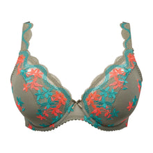 Load image into Gallery viewer, Gray bra with floral embroidery on a white background