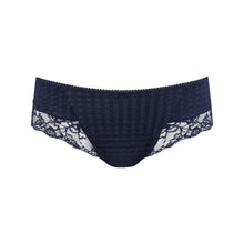 Load image into Gallery viewer, Navy blue lace underwear on a white background
