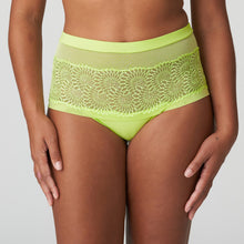 Load image into Gallery viewer, Luxurious lace and mesh Hotpants. They have feminine, retro look which features lace embroidery on a nude tulle ground. Wide at the hip for a non-bulge silhouette. The laser cutting across the bottom completes the look. Fabric: Polyamide: 54%, Elastane: 22%, Polyester: 19%, Cotton: 5%

