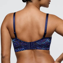 Load image into Gallery viewer, Navy blue patterned bra on a plain background