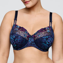 Load image into Gallery viewer, Blue floral lace bra on a plain background