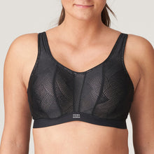 Load image into Gallery viewer, Fantastically supportive formed cup underwire sports bra. It offers versatile support and extreme comfort. Adjustable straps, with hooks and eyes. The graphic lace detail cups and straps have a cross-back or straight option. Three-part cup for extra support. Padded straps and closure. No irritation seamless cup. Anti-chafing super soft elastic banding. The performance fabric uses highly breathable technology to keep you cool, fresh and dry. Wash at 30°C Polyamide: 54%, Polyester: 27%, Elastane: 19%