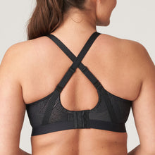 Load image into Gallery viewer, Fantastically supportive formed cup underwire sports bra. It offers versatile support and extreme comfort. Adjustable straps, with hooks and eyes. The graphic lace detail cups and straps have a cross-back or straight option. Three-part cup for extra support. Padded straps and closure. No irritation seamless cup. Anti-chafing super soft elastic banding. The performance fabric uses highly breathable technology to keep you cool, fresh and dry. Wash at 30°C Polyamide: 54%, Polyester: 27%, Elastane: 19%