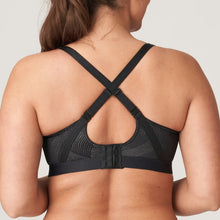 Load image into Gallery viewer, Fantastically supportive underwired bra. It offers versatile support and extreme comfort.  Adjustable straps, with hooks and eyes. With a graphic detail on the cups and straps, they have a cross-back or straight option. Three-part cup for extra support. Padded straps and closure. No irritation seamless cup. Anti-chafing super soft elastic banding.    The performance fabric uses highly breathable technology to keep you cool, fresh and dry.  Wash at 30°C  Polyamide: 54%, Polyester: 27%, Elastane:19%