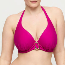 Load image into Gallery viewer, Pink bikini top with a gold clasp on a neutral background