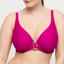 Load image into Gallery viewer, Pink bikini top with a metallic clasp on a neutral background
