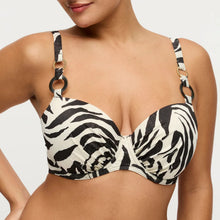 Load image into Gallery viewer, Zebra print bikini top worn by a model on a plain background