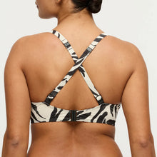 Load image into Gallery viewer, Zebra print bikini top worn by a model on a plain background