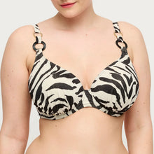 Load image into Gallery viewer, Zebra print bikini top worn by a person on a plain background