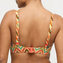 Load image into Gallery viewer, Colorful patterned bikini top on a plain background
