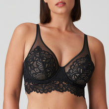 Load image into Gallery viewer, This is a beautiful lace and mesh Bustier style triangle underwire bra. There is full support in the underwire bra. Looks wonderful, feels wonderfully, totally supportive, totally feminine. Fabric: Polyamide: 69%, Elastane:19%, Polyester:12%
