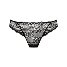 Load image into Gallery viewer, Black lace thong on a white background
