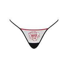 Load image into Gallery viewer, Black thong with red rose design on a white background