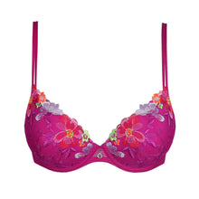 Load image into Gallery viewer, Purple bra with floral embroidery on a white background