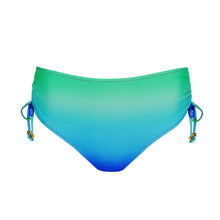 Load image into Gallery viewer, Green and blue gradient bikini bottom with drawstrings on a white background